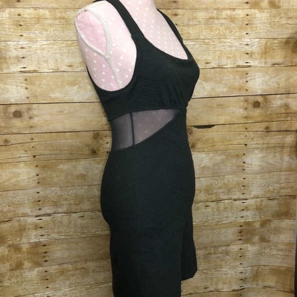 Free People Textured Knit Black Bodycon Dress with Sheer Mesh Cutout – Small - Picture 6 of 7